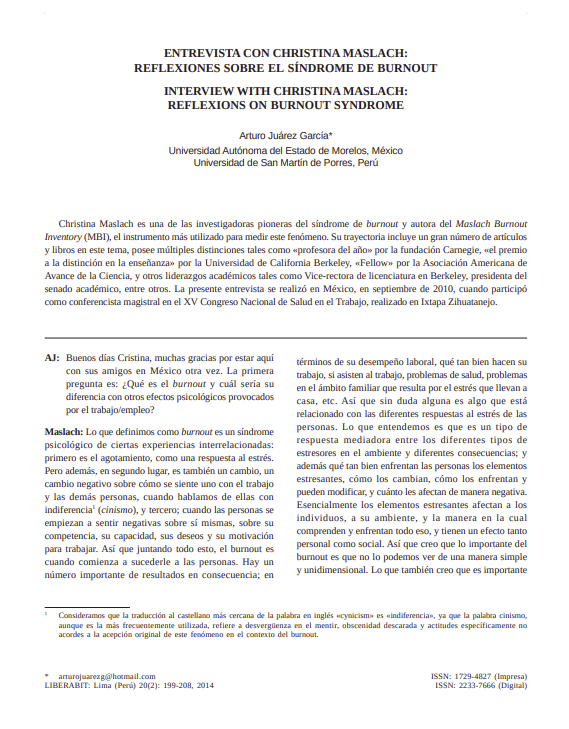 ENTREVISTA CON CHRISTINA MASLACH: REFLEXIONES SOBRE EL SÍNDROME DE BURNOUT