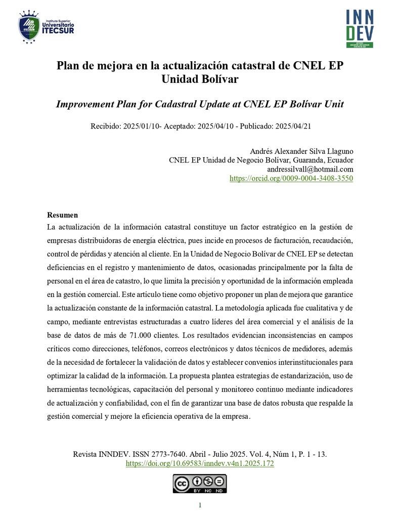 Revista INNDEV – Innovation &amp; Development Ciencias del Sur Vol. 4 Núm. 1