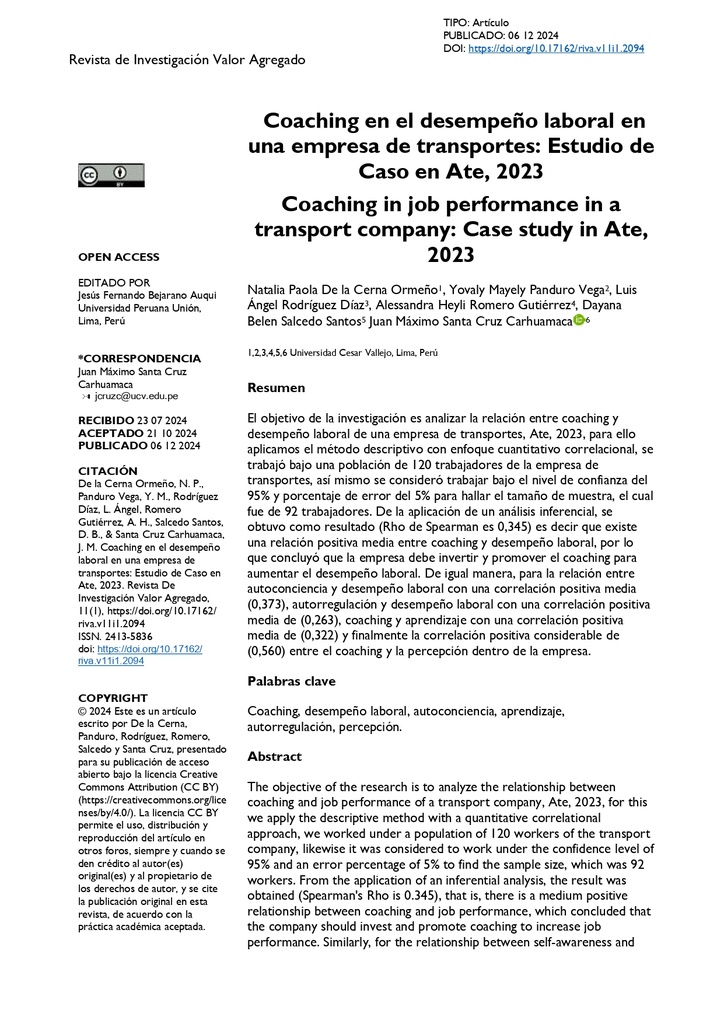 Revista de Investigación Valor Agregado Vol. 11 Núm. 1