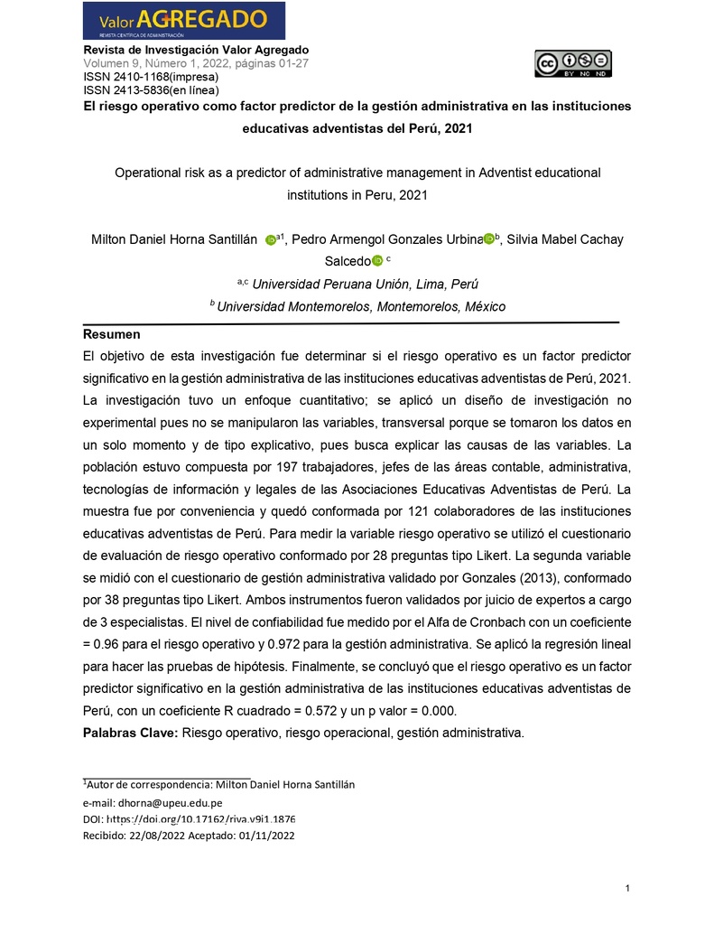 Revista de Investigación Valor Agregado Vol. 9 Núm. 1