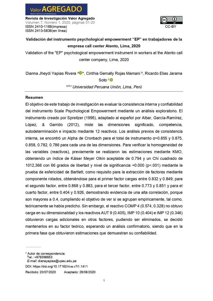 Revista de Investigación Valor Agregado Vol. 7 Núm. 1