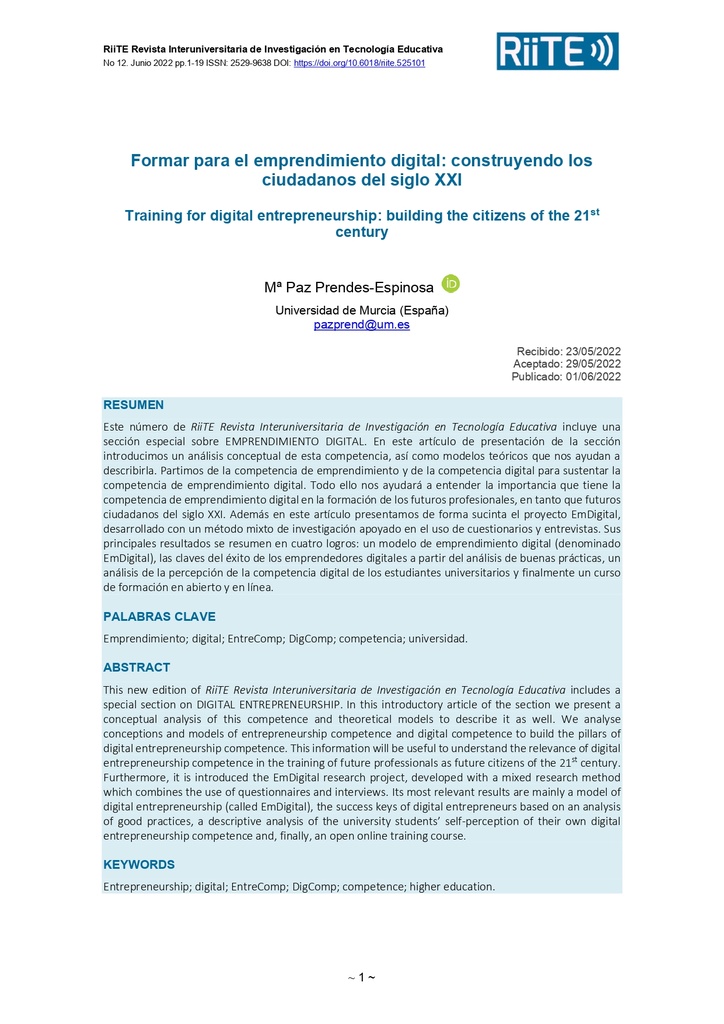 Formar para el emprendimiento digital: construyendo los ciudadanos del siglo XXI