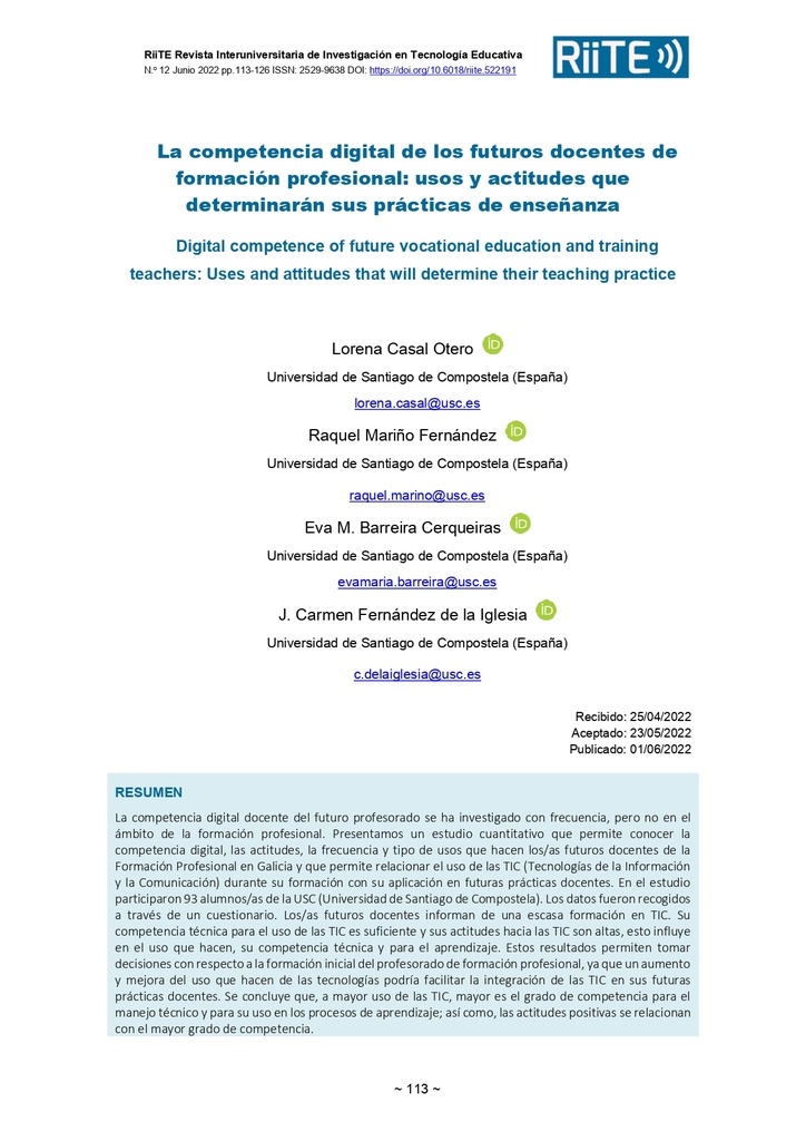 La competencia digital de los futuros docentes de formación profesional: usos y actitudes que determinarán sus prácticas de enseñanza