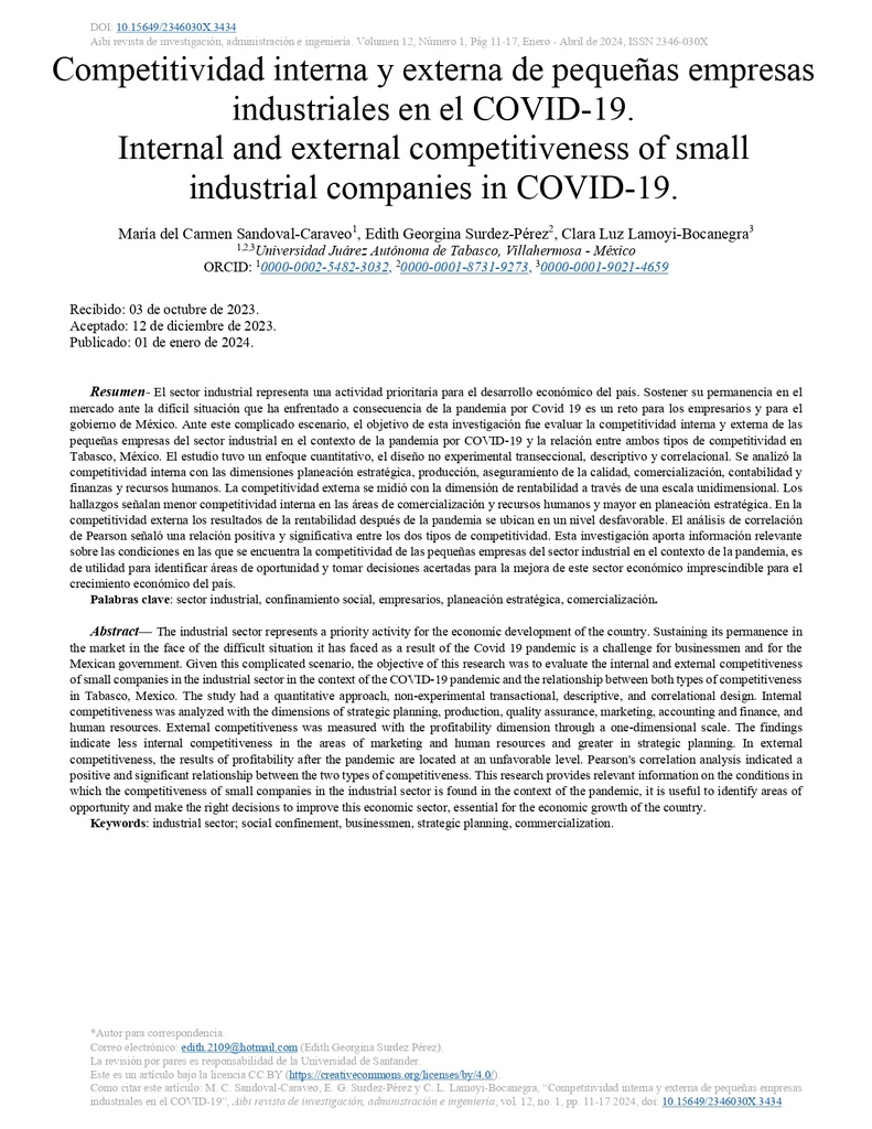 Competitividad interna y externa de pequeñas empresas industriales en el COVID-19