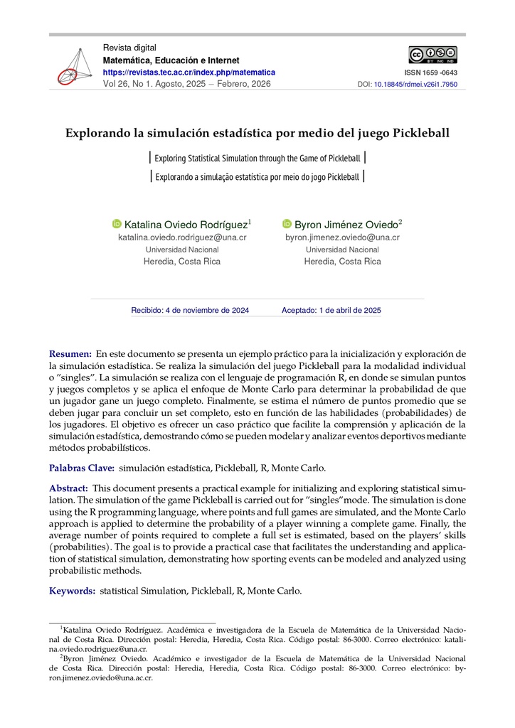 Explorando la simulación estadística por medio del juego Pickleball