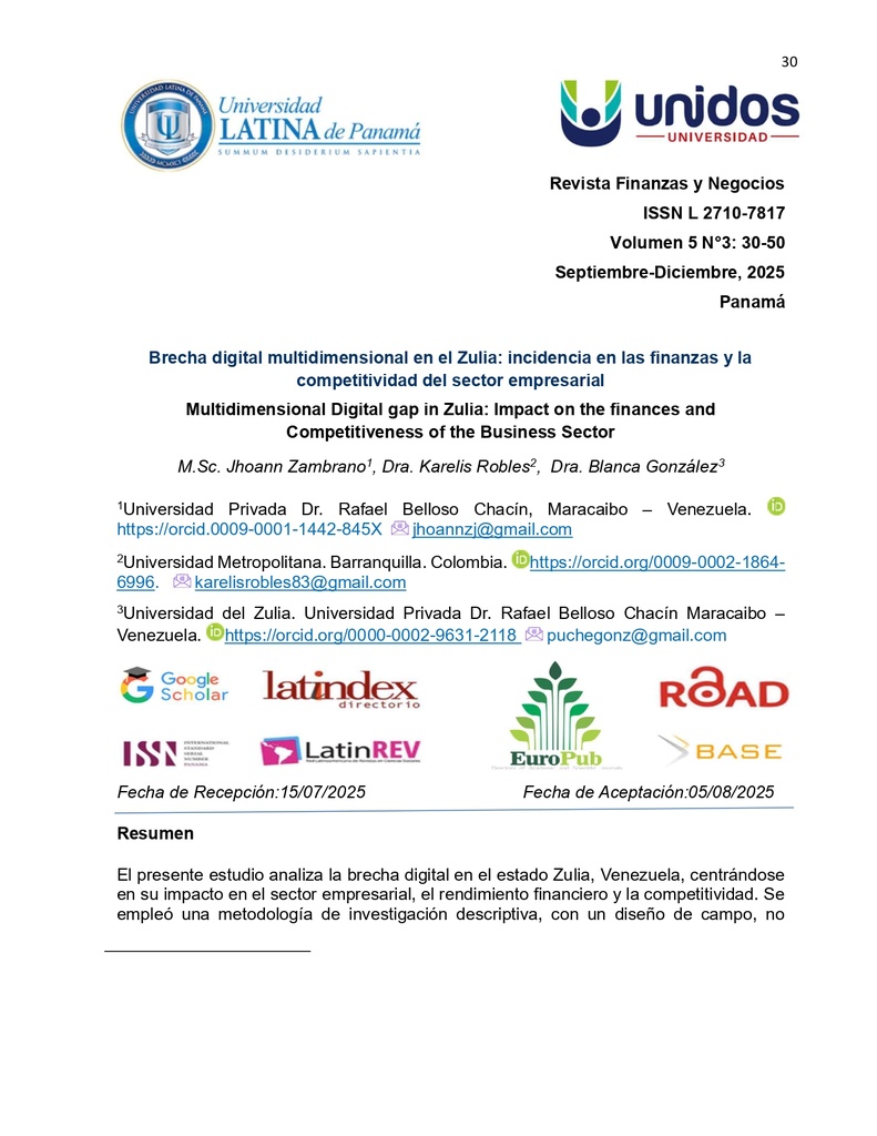 Brecha digital multidimensional en el Zulia: incidencia en las finanzas y la competitividad del sector empresarial
