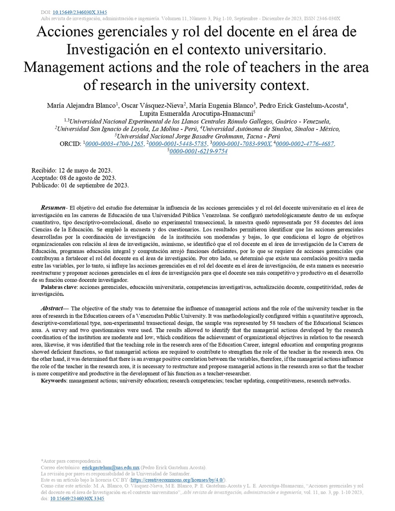 Acciones gerenciales y rol del docente en el área de Investigación en el contexto universitario