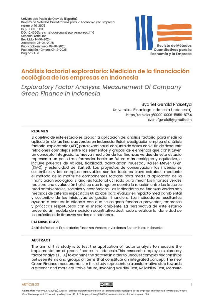 Análisis factorial exploratorio: Medición de la financiación ecológica de las empresas en Indonesia