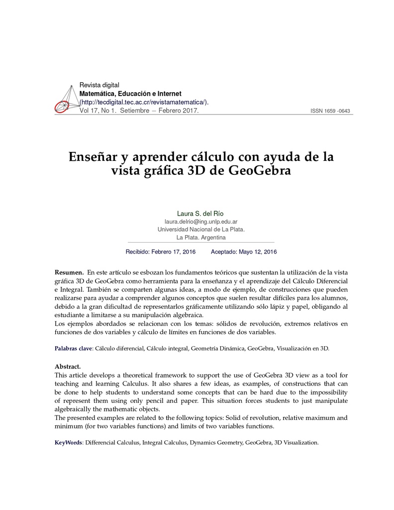 Enseñar y aprender cálculo con ayuda de la vista gráfica 3D de GeoGebra