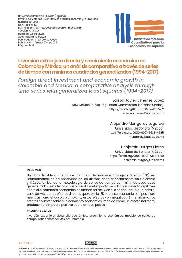 Inversión extranjera directa y crecimiento económico en Colombia y México:
