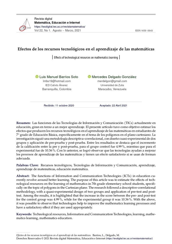 Efectos de los recursos tecnológicos en el aprendizaje de las matemáticas