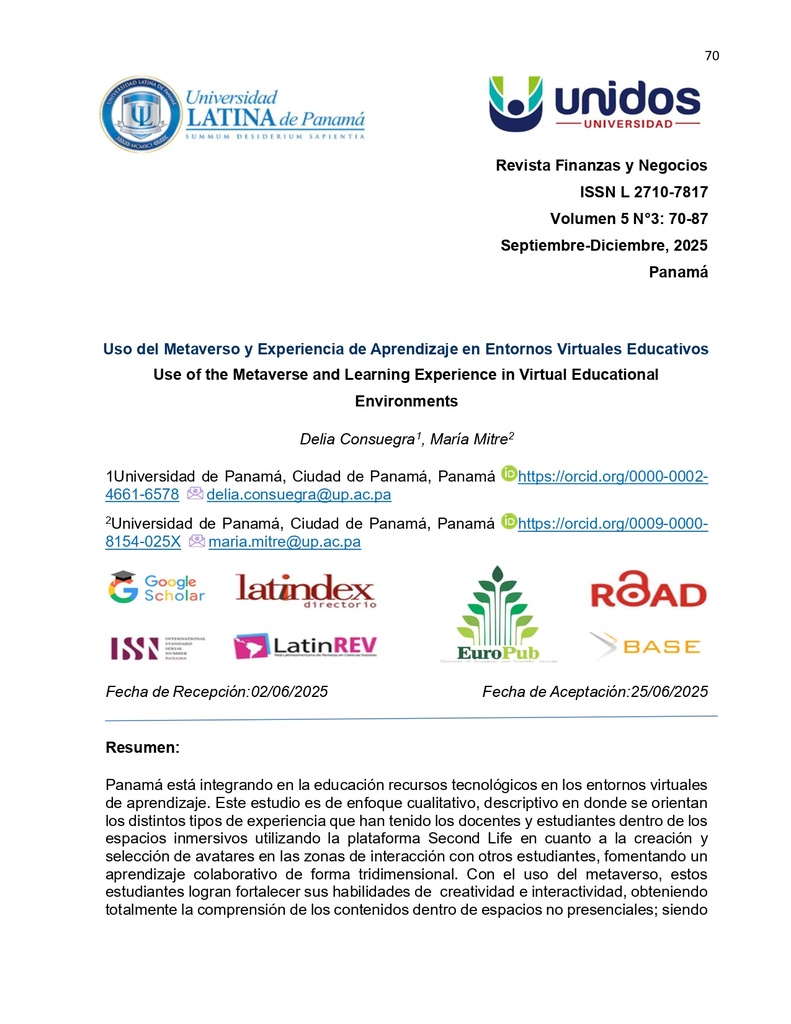 Uso del Metaverso y Experiencia de Aprendizaje en Entornos Virtuales Educativos