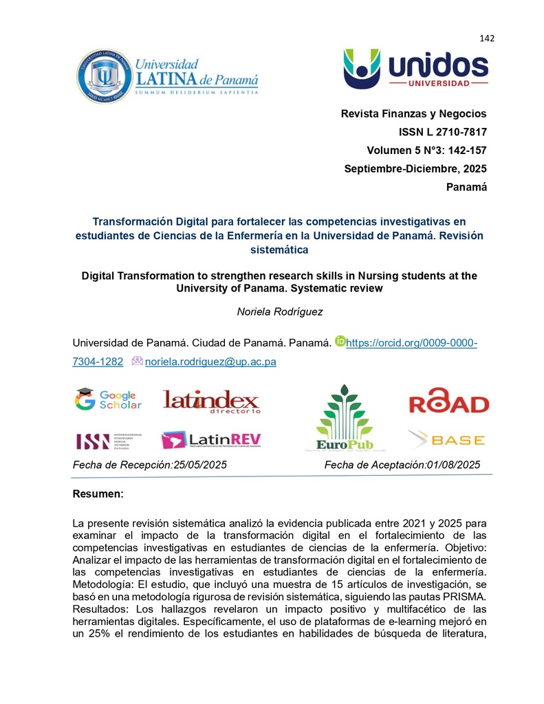 Transformación Digital para fortalecer las competencias investigativas en estudiantes de Ciencias de la Enfermería en la Universidad de Panamá. Revisión sistemática