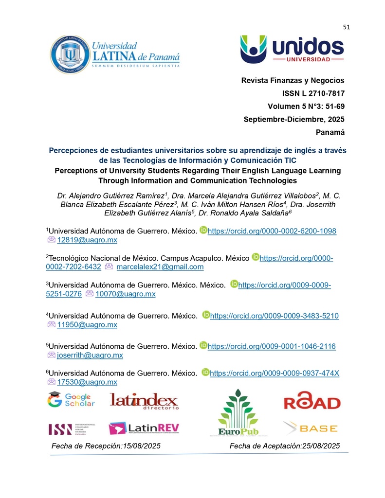Percepciones de estudiantes universitarios sobre su aprendizaje de inglés a través de las Tecnologías de Información y Comunicación TIC