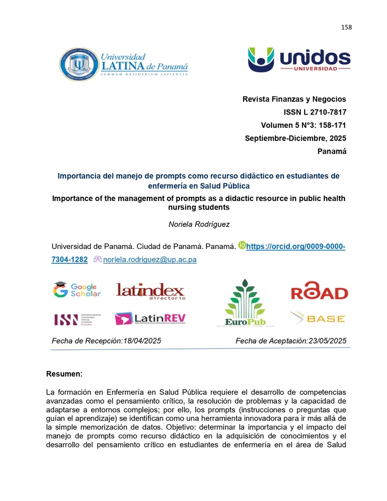 Importancia del manejo de prompts como recurso didáctico en estudiantes de enfermería en Salud Pública