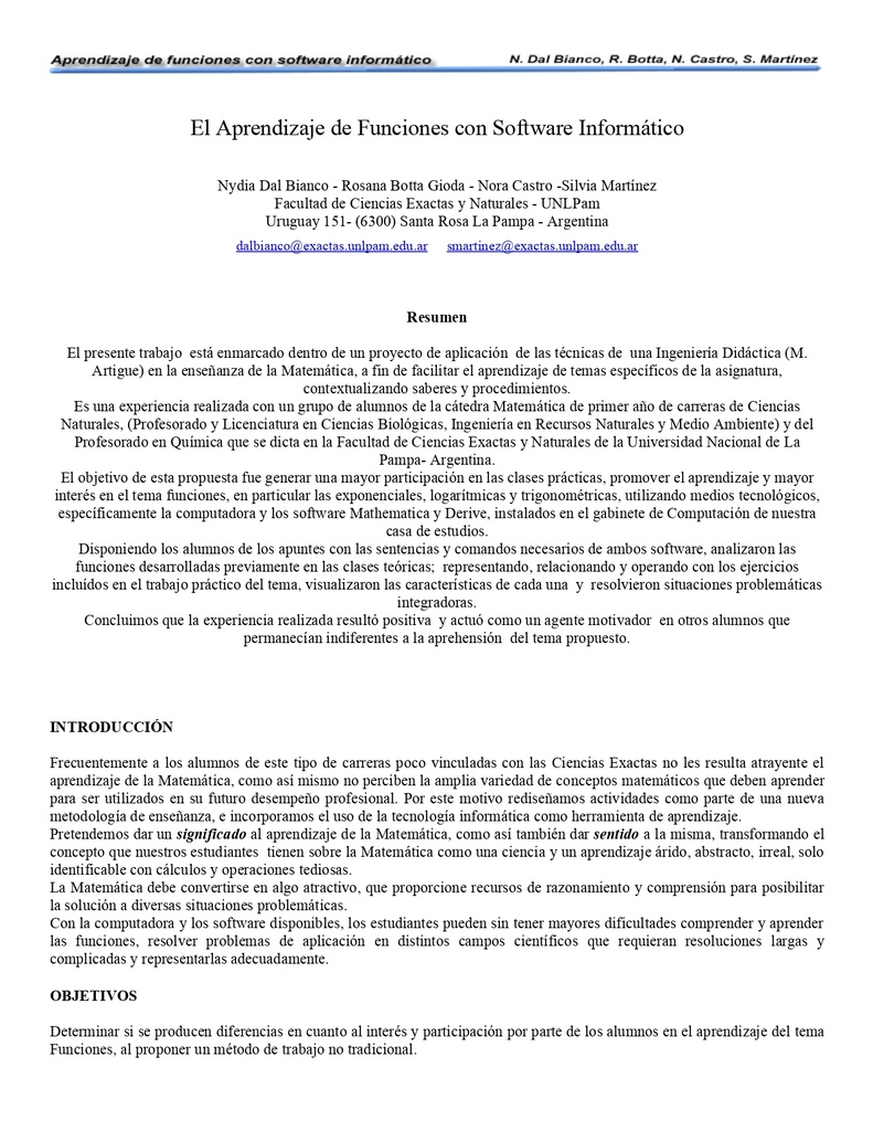 El Aprendizaje de Funciones con Software Informático