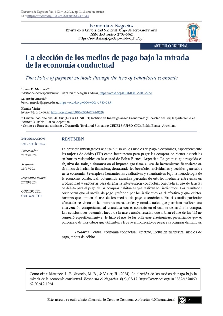 La elección de los medios de pago bajo la mirada de la economía conductual