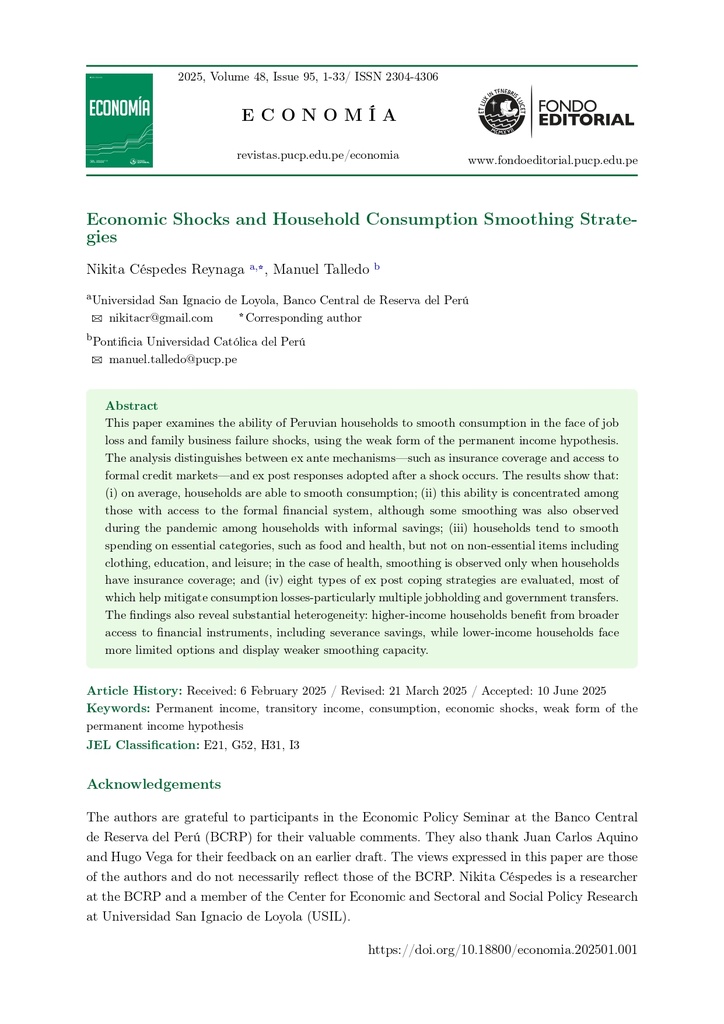 Economic Shocks and Household Consumption Smoothing Strategies