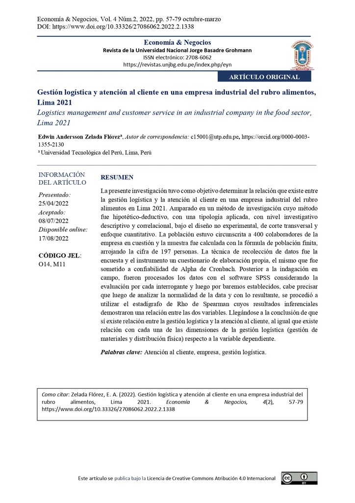 Gestión logística y atención al cliente en una empresa industrial del rubro alimentos, Lima 2021
