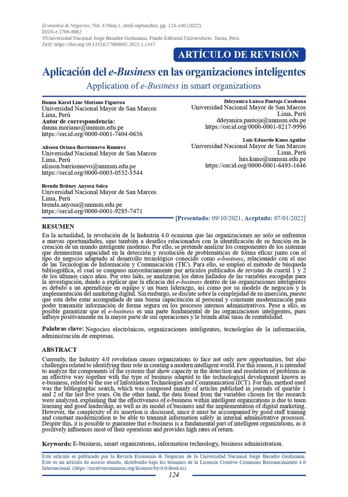 Aplicación del e-Business en las organizaciones inteligentes