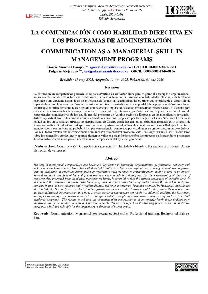 Hacia una administración exitosa: la comunicación como habilidad directiva clave para los programas de Administración