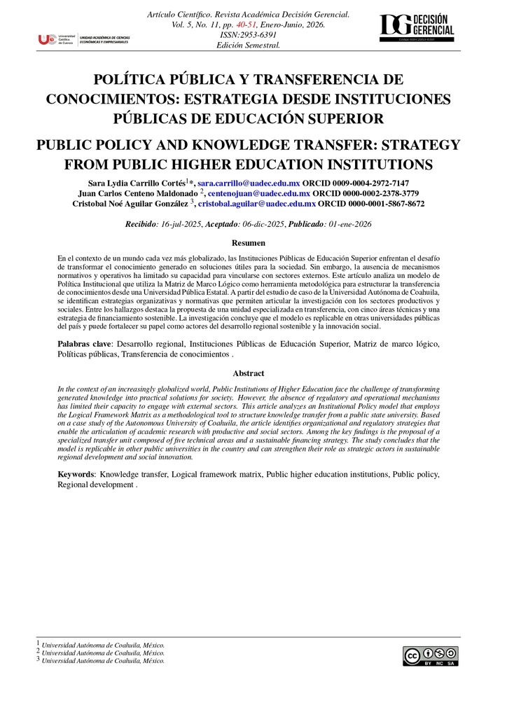Política Pública y Transferencia de Conocimientos: Estrategia desde Instituciones Públicas de Educación Superior