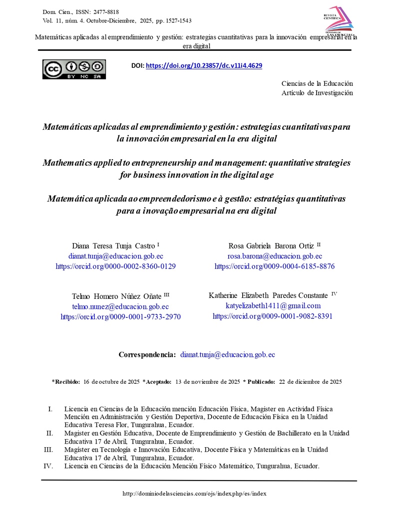 Matemáticas aplicadas al emprendimiento y gestión: estrategias cuantitativas para la innovación empresarial en la era digital