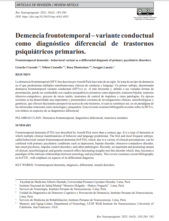 Frontotemporal dementia - behavioral variant as a differential diagnosis of primary psychiatric disorders