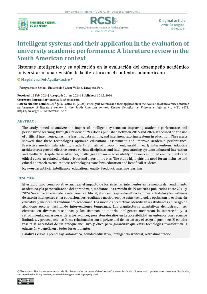 Intelligent systems and their application in the evaluation of university academic performance: A literature review in the South American context