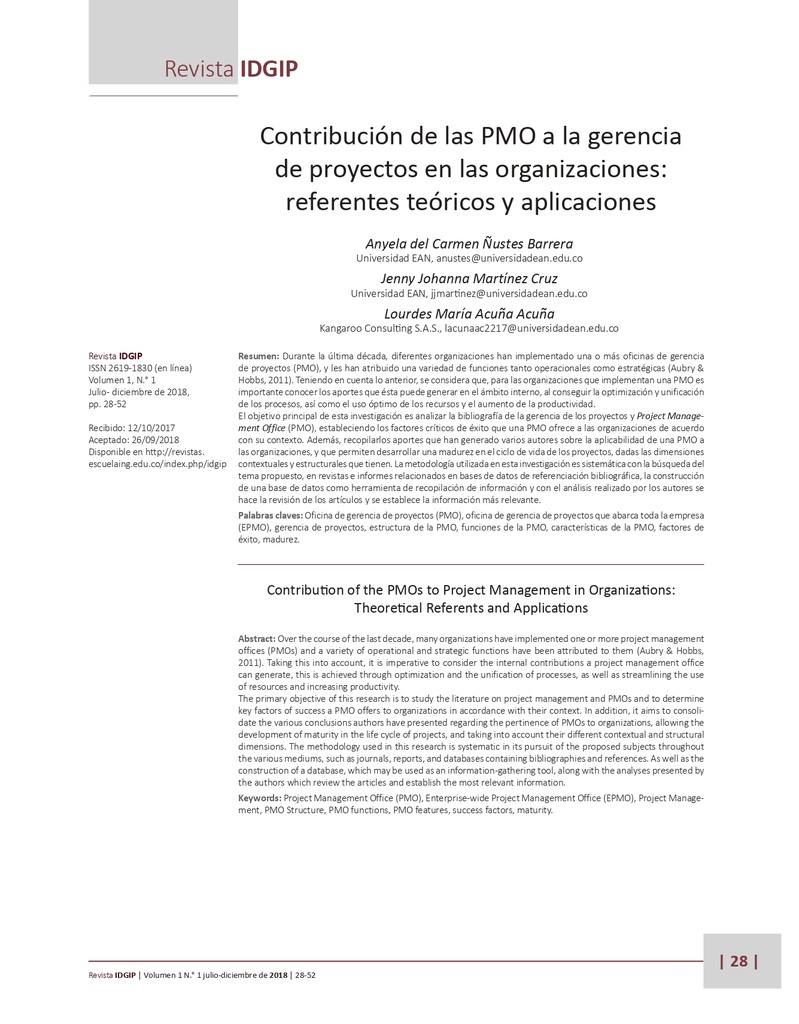 Contribución de las PMO a la Gerencia de Proyectos en las Organizaciones: Referentes Teóricos y Aplicaciones