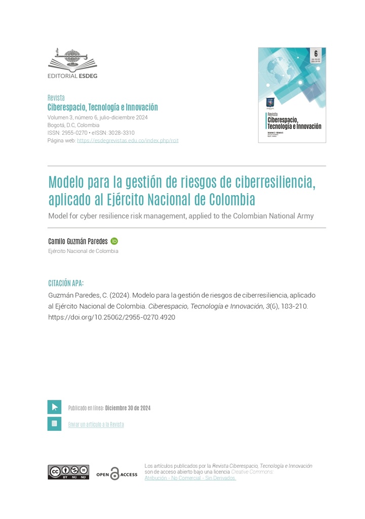 Modelo para la gestión de riesgos de ciberresiliencia, aplicado al Ejército Nacional de Colombia