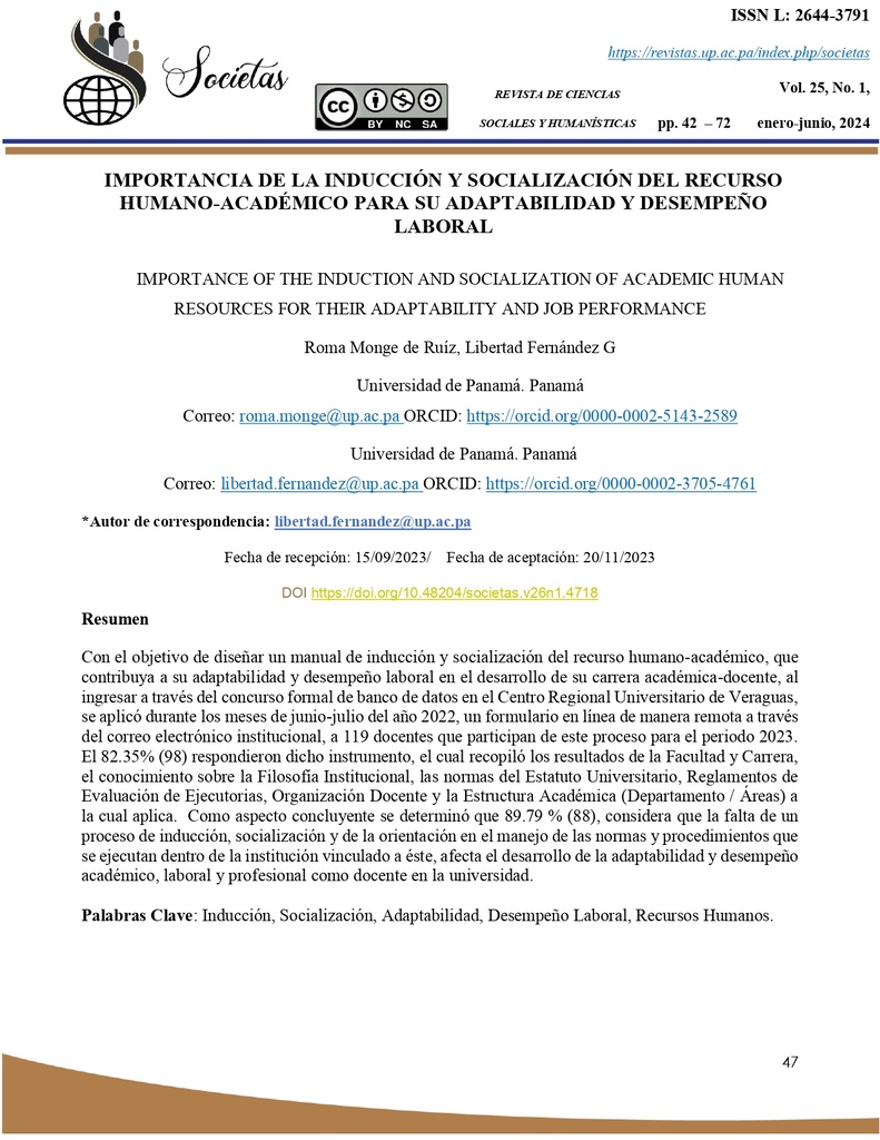 IMPORTANCIA DE LA INDUCCIÓN Y SOCIALIZACIÓN DEL RECURSO HUMANO-ACADÉMICO PARA SU ADAPTABILIDAD Y DESEMPEÑO LABORAL