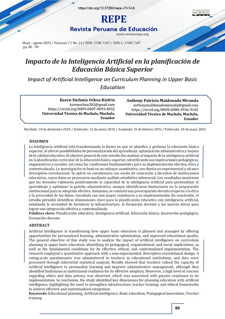 Impacto de la Inteligencia Artificial en la planificación de Educación Básica Superior