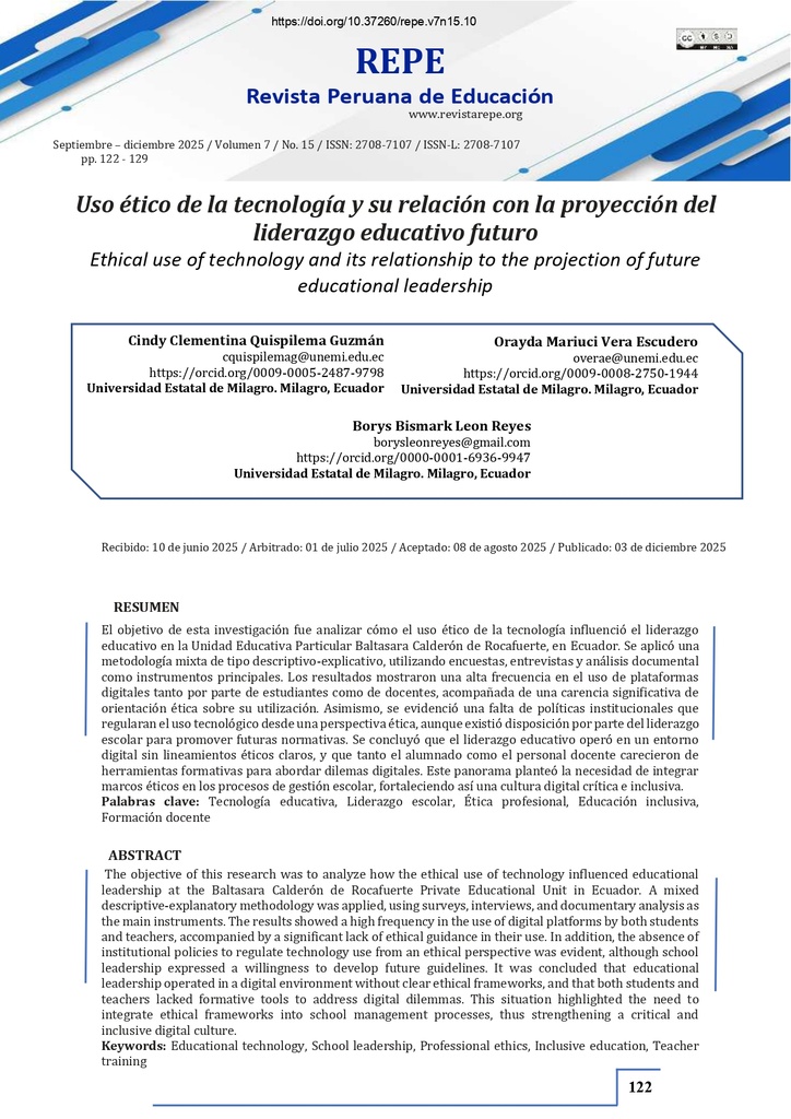 Uso ético de la tecnología y su relación con la proyección del liderazgo educativo futuro
