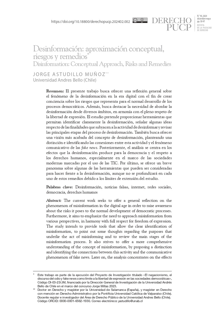 Desinformación: aproximación conceptual, riesgos y remedios