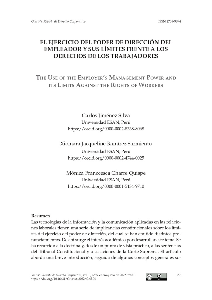 El ejercicio del poder de dirección del empleador y sus límites frente a los derechos de los trabajadores