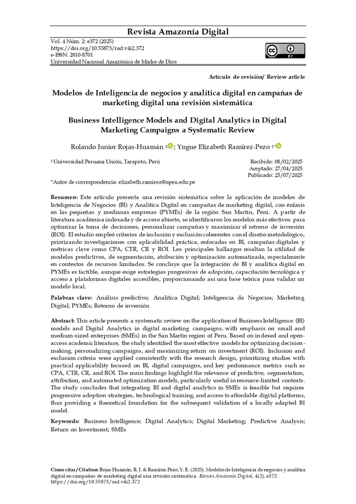Modelos de Inteligencia de negocios y analítica digital en campañas de marketing digital una revisión sistemática