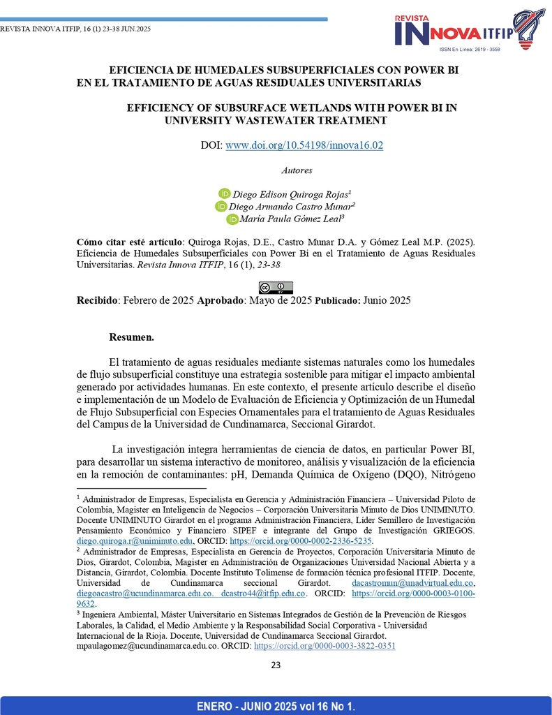 Eficiencia de humedales subsuperficiales con power bi en el tratamiento de aguas residuales universitarias