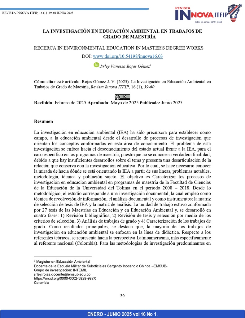 La investigación en educación ambiental en trabajos de grado de maestría