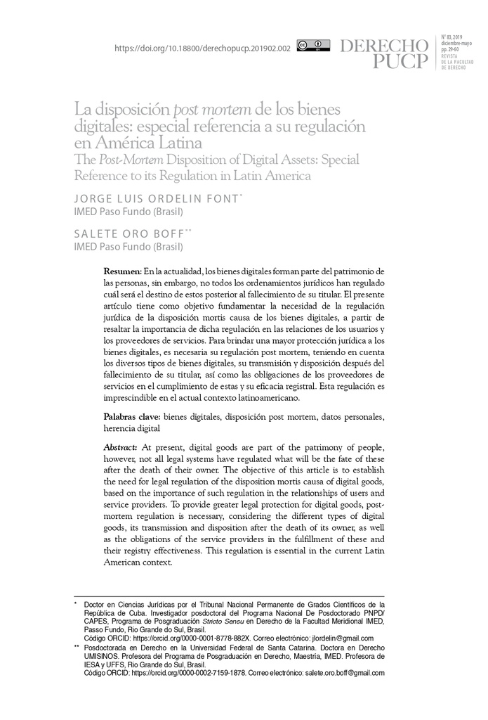 La disposición post mortem de los bienes digitales: especial referencia a su regulación en América Latina