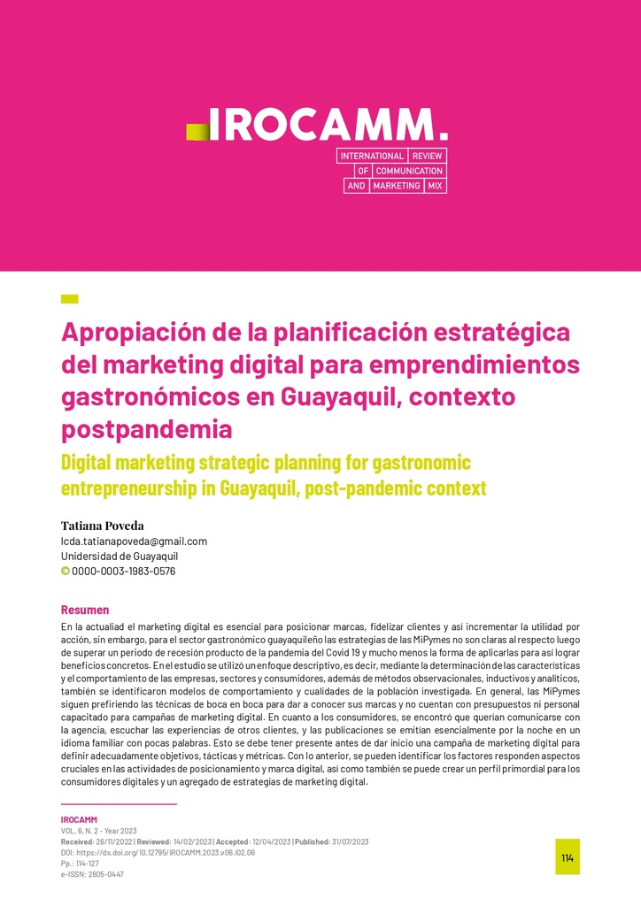 Apropiación de la planificación estratégica del marketing digital para emprendimientos gastronómicos en Guayaquil, contexto postpandemia