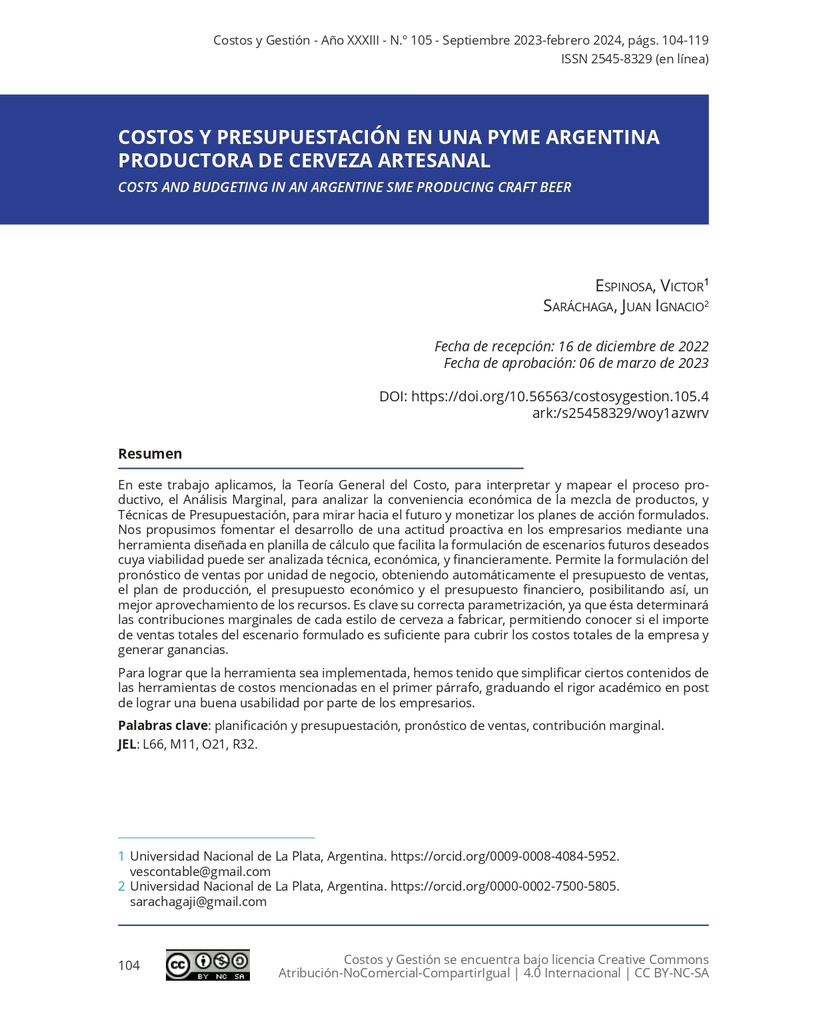 Costos y presupuestación en una PyME argentina productora de cerveza artesanal