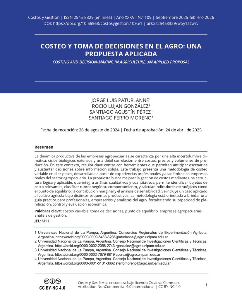 Costeo y toma de decisiones en el agro: una propuesta aplicada