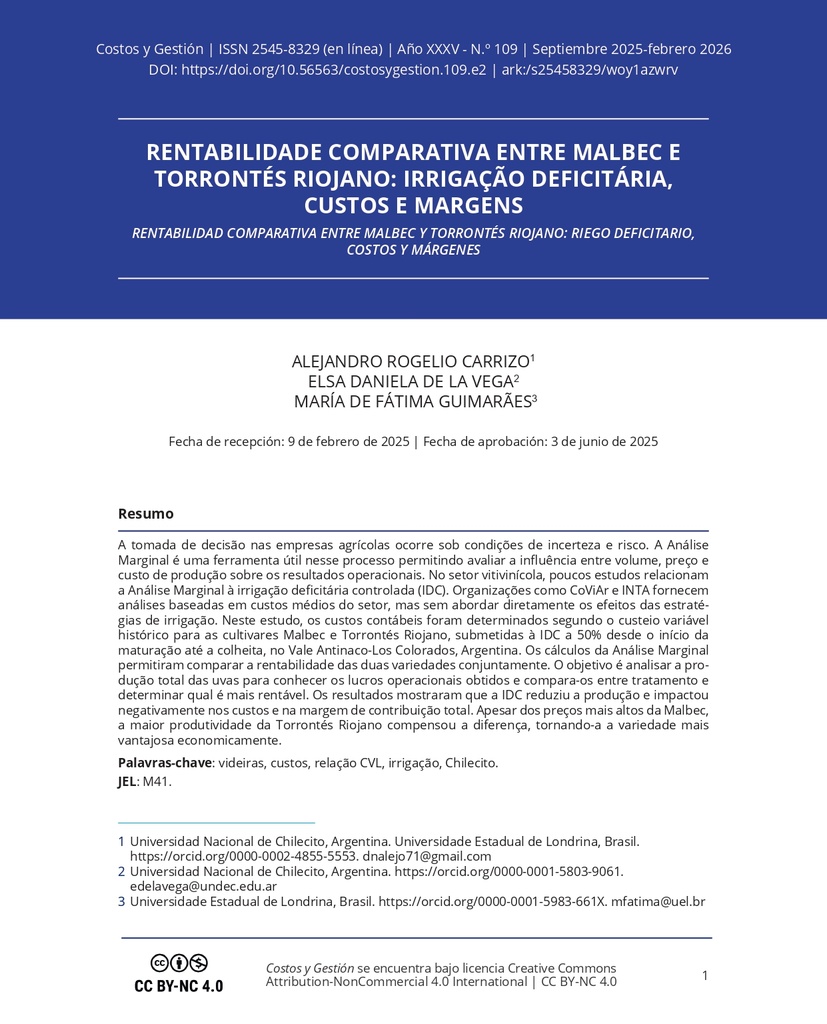 Rentabilidad comparativa entre malbec y torrontés riojano: riego deficitario, costos y márgenes