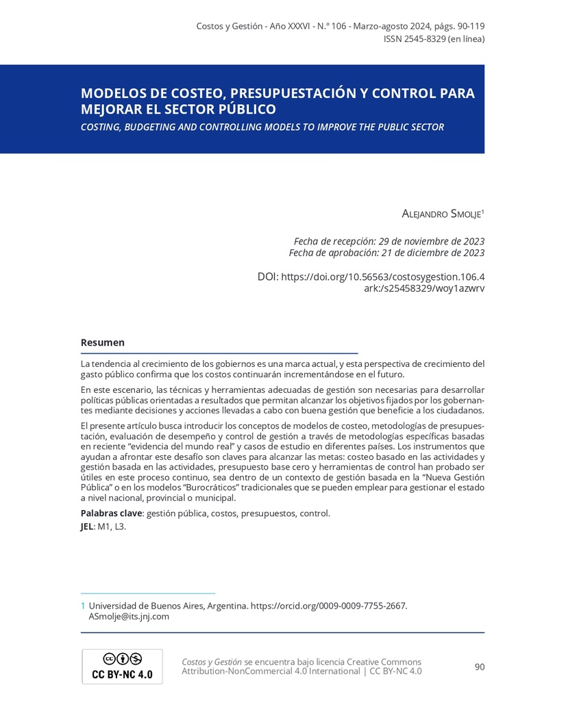 Modelos de costeo, presupuestación y control para mejorar el sector público