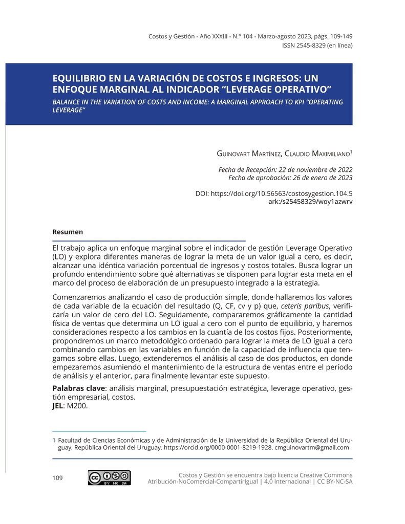Equilibrio en la variación de costos e ingresos: un enfoque marginal al indicador “Leverage operativo”