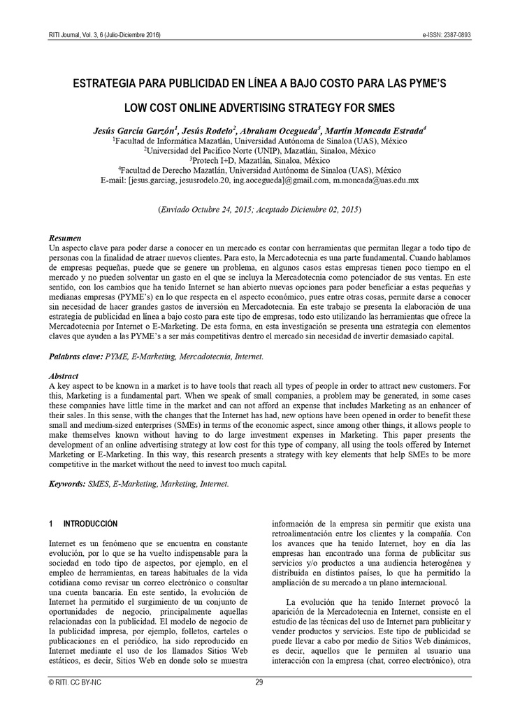 ESTRATEGIA PARA PUBLICIDAD EN LÍNEA A BAJO COSTO PARA LAS PYME’S