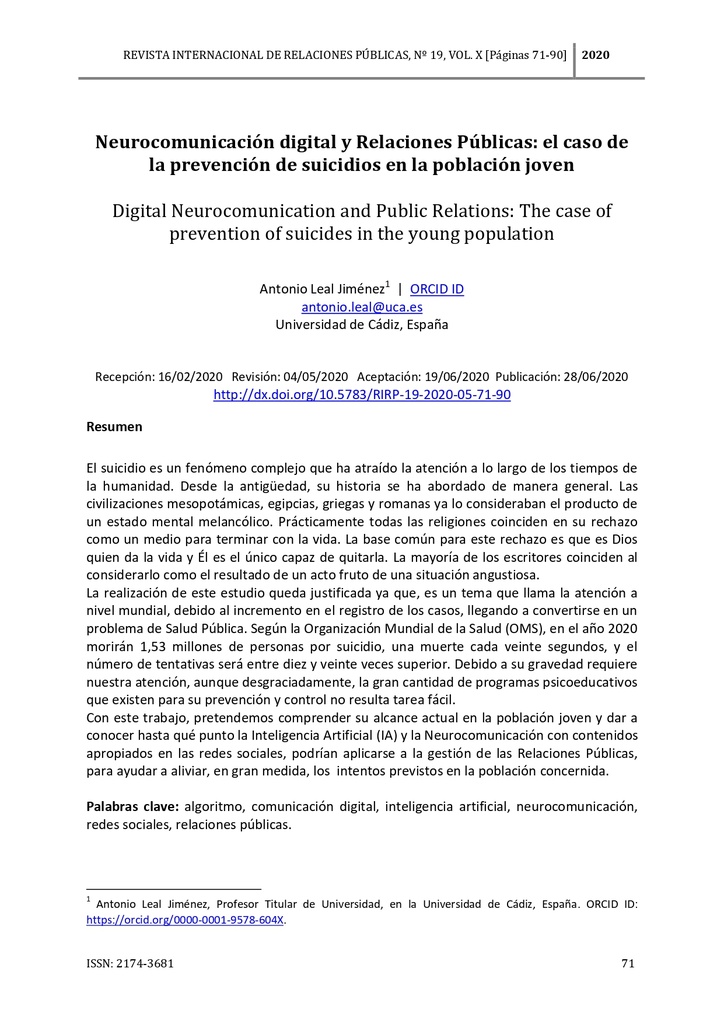 Neurocomunicación digital y Relaciones Públicas: el caso de la prevención de suicidios en la población joven