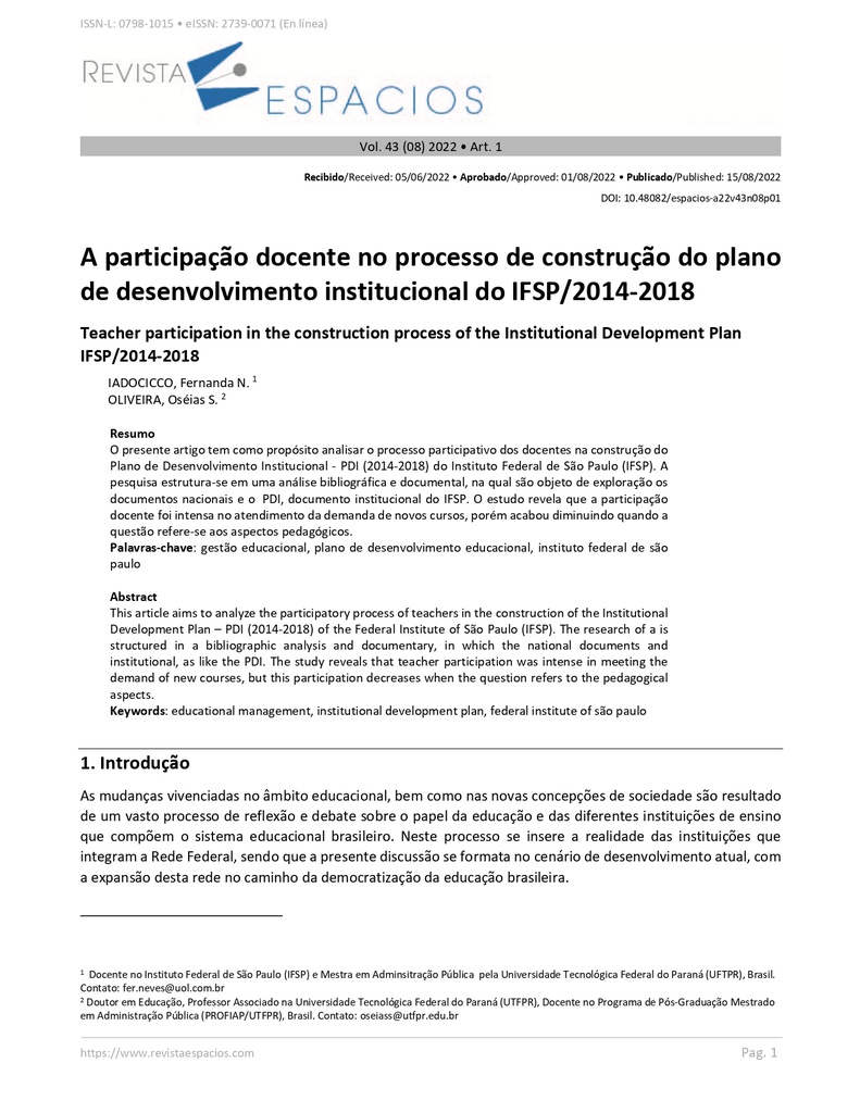 Revista Espacios Vol. 43 (Nº 08)