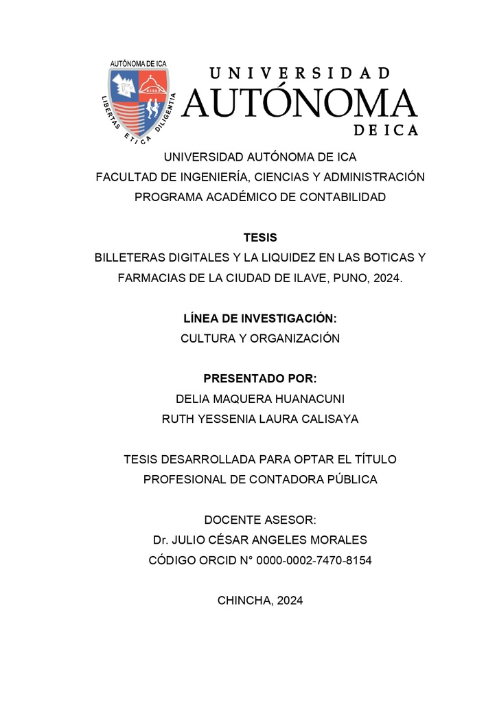 Billeteras digitales y la liquidez en las boticas y farmacias de la ciudad de Ilave, Puno, 2024